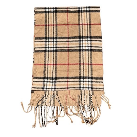 Exaggerated-Check Scarf Classic Camel Red Tan Plaid Vintage - Picture 1 of 9